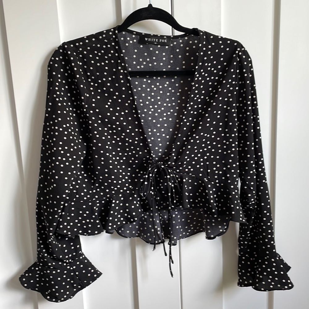NWOT White Fox Botique Tie Polka Dot Crop Top